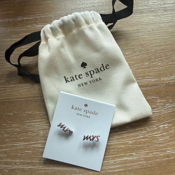kate spade Jewelry - kate spade Silver 'mrs' Script Stud Earrings with Cream Drawstring Pouch